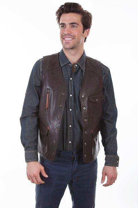 Scully DK BROWN RUGGED LAMB RUGGED MEN'S VEST - Scully Leather - Flyclothing LLC