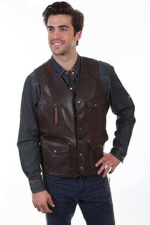 Scully DK BROWN RUGGED LAMB RUGGED MEN'S VEST - Scully Leather - Flyclothing LLC