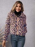 Drawstring Leopard Zip Up Jacket - Trendsi - Flyclothing LLC