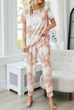 Tie-Dye Round Neck Short Sleeve Top and Pants Lounge Set - Trendsi - Flyclothing LLC