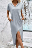 Short Sleeve Front Slit Hooded Dress - Trendsi - Flyclothing LLC