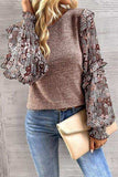 Heathered Floral Frill Lantern Sleeve Blouse - Trendsi - Flyclothing LLC