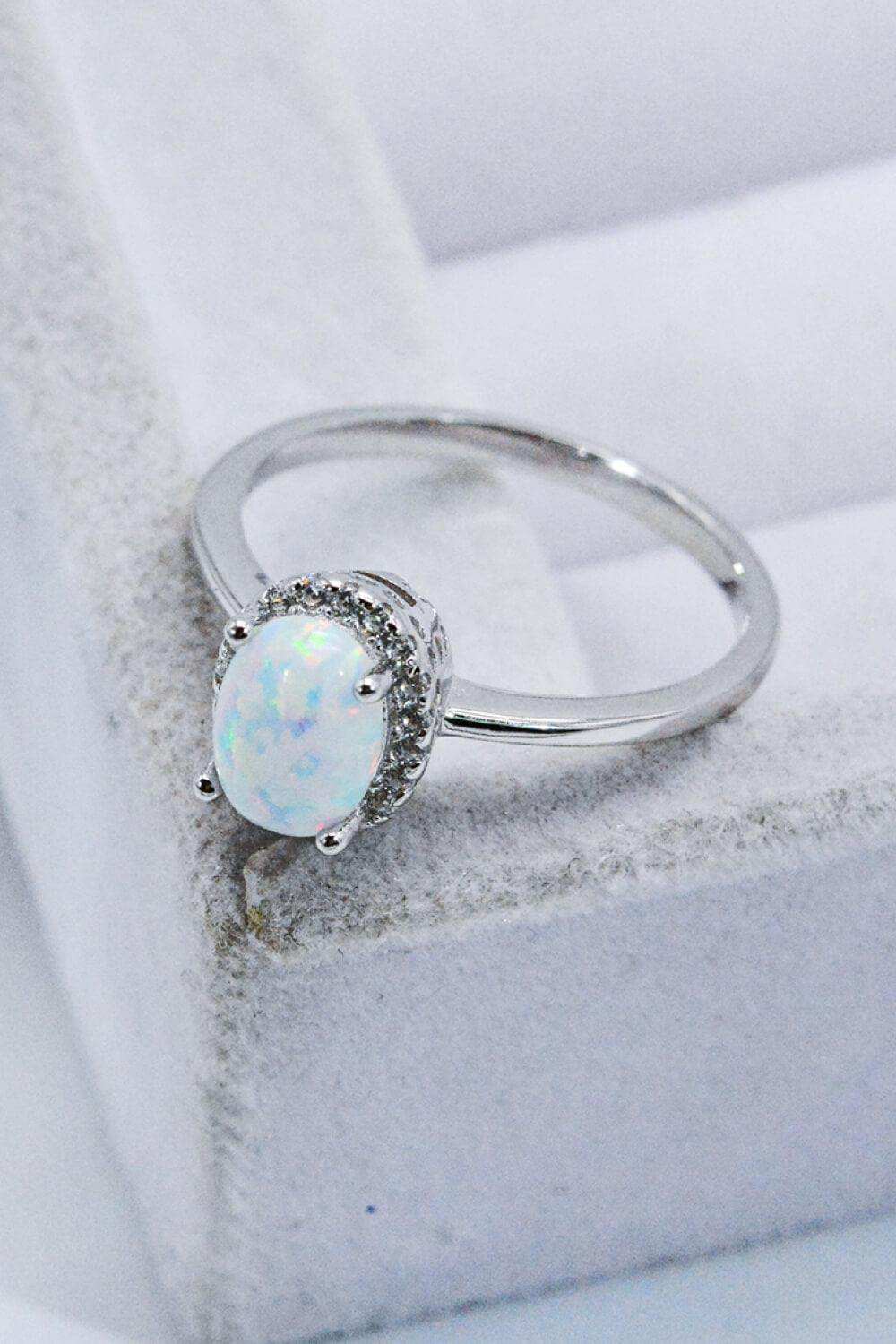 925 Sterling Silver 4-Prong Opal Ring - Trendsi - Flyclothing LLC