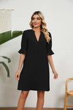 Notched Neck Flounce Sleeve Dress - Trendsi - Flyclothing LLC