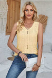 Eyelet Decorative Button V-Neck Tank - Trendsi - Flyclothing LLC