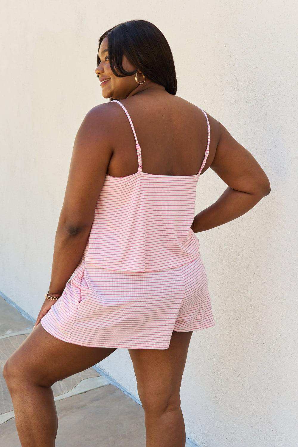 Culture Code Let It Happen Full Size Double Flare Striped Romper in Pink - Trendsi - Flyclothing LLC