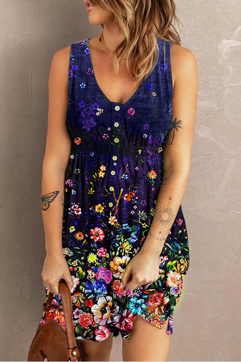 Double Take Scoop Neck Buttoned Sleeveless Magic Dress with Pockets - Trendsi - Flyclothing LLC