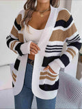 Striped Open Front Long Sleeve Cardigan - Trendsi - Flyclothing LLC