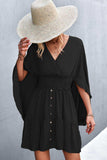 Decorative Button Smocked Waist Surplice Dress - Trendsi - Flyclothing LLC