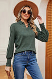 Decorative Button Johnny Collar Lantern Sleeve Blouse - Trendsi - Flyclothing LLC
