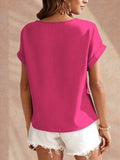 Round Neck Short Sleeve Blouse - Trendsi - Flyclothing LLC