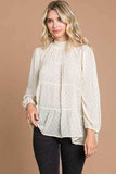 Culture Code Full Size Swiss Dot Smocked Mock Neck Blouse - Trendsi - Flyclothing LLC