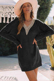 V-Neck Long Sleeve Mini Sweater Dress - Trendsi - Flyclothing LLC