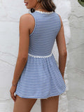 Striped Lace Trim Round Neck Tank - Trendsi - Flyclothing LLC