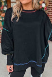 Slit Round Neck Lantern Sleeve Sweatshirt - Trendsi - Flyclothing LLC
