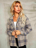 Plaid Button Down Collared Jacket - Trendsi - Flyclothing LLC
