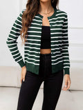 Striped Round Neck Long Sleeve Buttoned Knit Top - Trendsi - Flyclothing LLC
