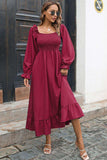 Smocked Ruffle Hem Flounce Sleeve Dress - Trendsi - Flyclothing LLC