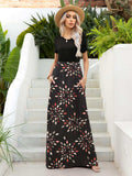 Printed Round Neck Short Sleeve Maxi Dress - Trendsi - Flyclothing LLC