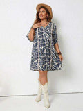 Plus Size Printed V-Neck Half Sleeve Mini Dress - Trendsi - Flyclothing LLC