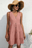 Decorative Button V-Neck Tiered Sleeveless Dress - Trendsi - Flyclothing LLC