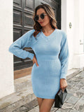 Rib-Knit V-Neck Sweater Dress - Trendsi - Flyclothing LLC