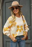 Floral Print Round Neck Dropped Shoulder Pullover Sweater - Trendsi - Flyclothing LLC