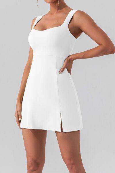 Square Neck Sleeveless Slit Mini Active Dress - Trendsi - Flyclothing LLC
