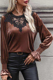Lace Detail Round Neck Smocked Flounce Sleeve Blouse - Trendsi - Flyclothing LLC