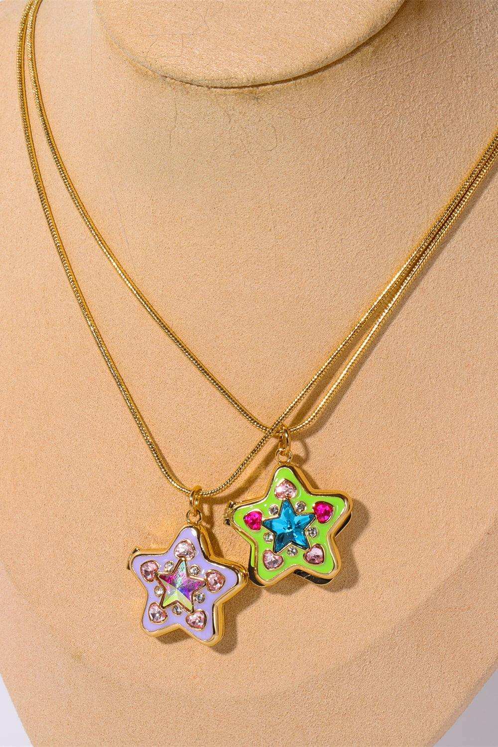 Rhinestone Decor Star Box Pendant Necklace - Trendsi - Flyclothing LLC