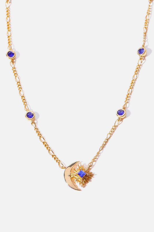 Moon & Star Shape Zircon Pendant Necklace - Trendsi - Flyclothing LLC