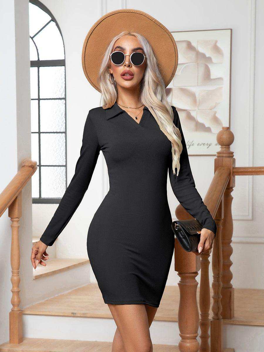Johnny Collar Long Sleeve Mini Dress - Trendsi - Flyclothing LLC