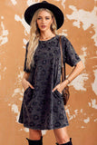 Leopard Round Neck Dropped Shoulder Dress with Pockets - Trendsi - Flyclothing LLC