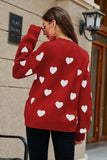 Heart Pattern Lantern Sleeve Round Neck Tunic Sweater - Trendsi - Flyclothing LLC