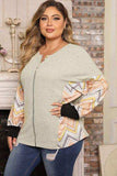 Plus Size Exposed Seam Print Long Sleeve T-Shirt - Trendsi - Flyclothing LLC