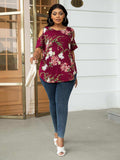 Plus Size Cold-Shoulder Round Neck Curved Hem Tee - Trendsi - Flyclothing LLC