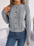 Cable-Knit Buttoned Round Neck Sweater - Trendsi - Flyclothing LLC