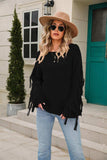 Ribbed Round Neck Fringe Detail Sweater - Trendsi - Flyclothing LLC