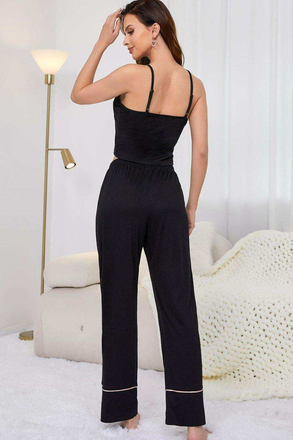 Contrast Trim Cropped Cami and Pants Loungewear Set - Trendsi - Flyclothing LLC
