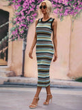 Striped Round Neck Sleeveless Midi Cover Up Dress - Trendsi - Flyclothing LLC