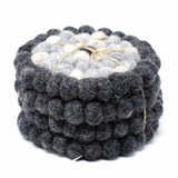 Hand Crafted Felt Ball Coasters from Nepal: 4-pack, Flower Black/Grey - Global Groove (T) - Global Groove - Flyclothing LLC