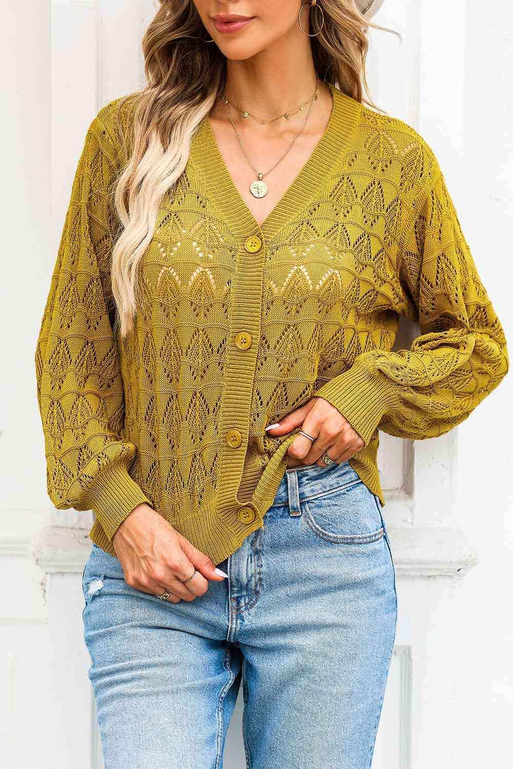 Openwork V-Neck Cardigan - Trendsi - Flyclothing LLC