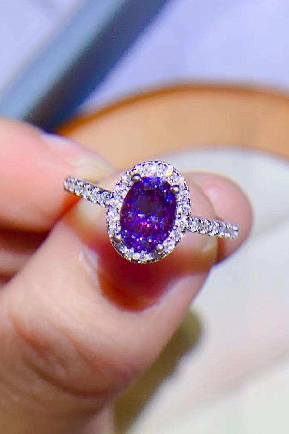 925 Sterling Silver 1 Carat Purple Moissanite Ring - Trendsi - Flyclothing LLC