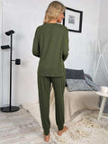 Round Neck Top and Drawstring Pants Lounge Set - Trendsi - Flyclothing LLC