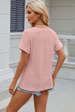 Eyelet V-Neck Short Sleeve T-Shirt - Trendsi - Flyclothing LLC