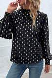 Geometric Print Frill Neck Lantern Sleeve Blouse - Trendsi - Flyclothing LLC