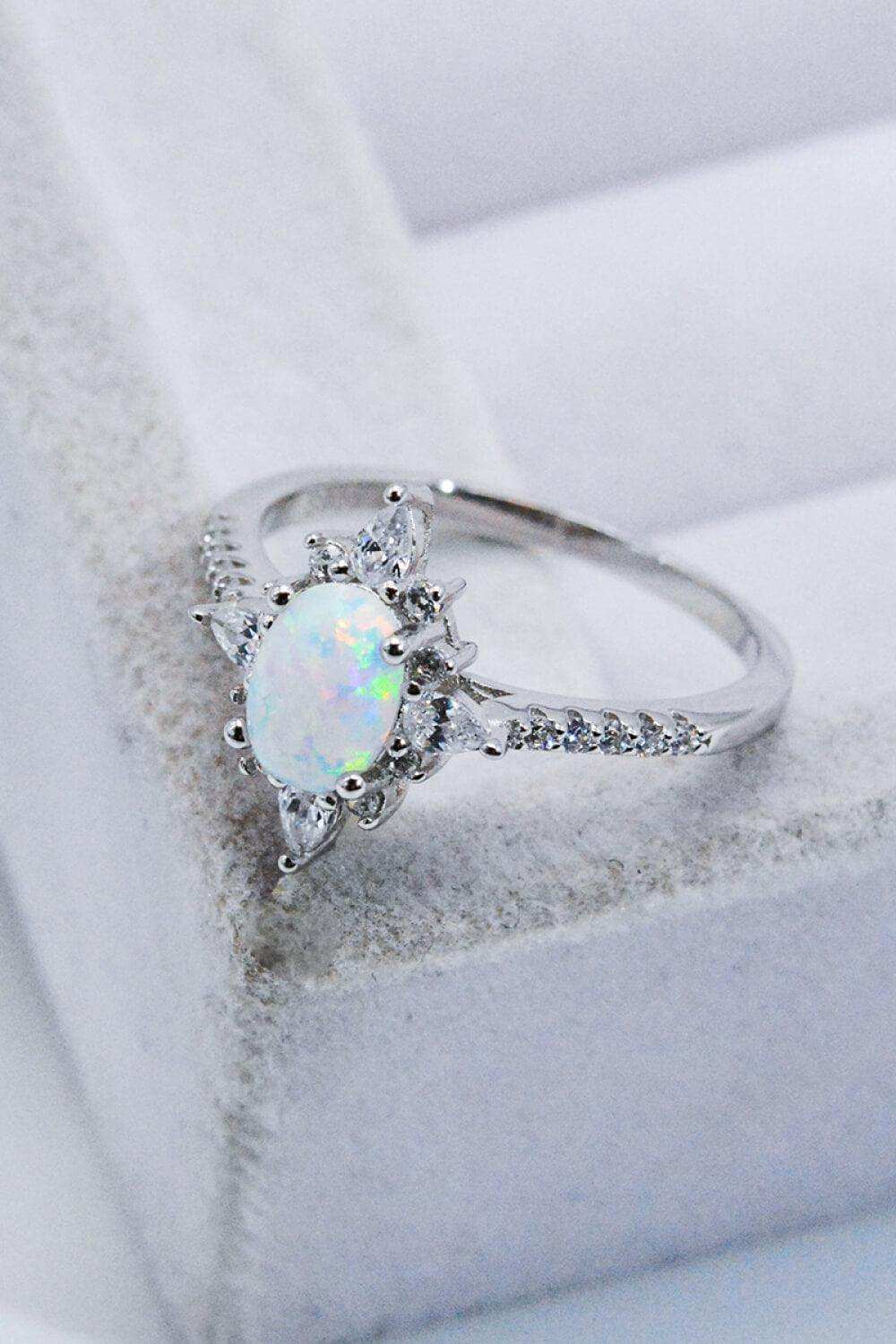 Platinum-Plated Opal and Zircon Ring - Trendsi - Flyclothing LLC