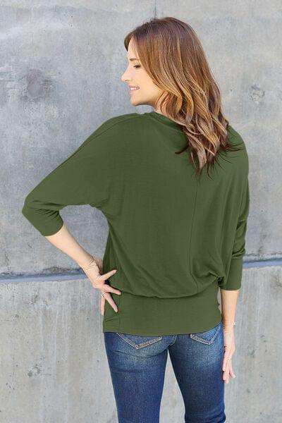 Basic Bae Full Size Round Neck Batwing Sleeve Blouse - Trendsi - Flyclothing LLC