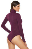 Ribbed Turtleneck Long Sleeve Bodysuit - Trendsi - Flyclothing LLC