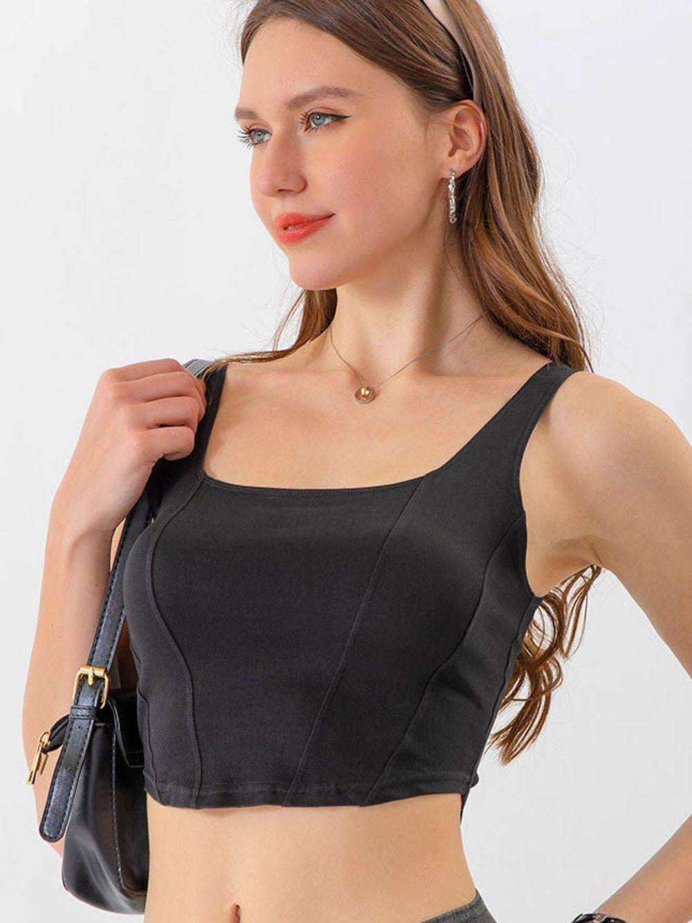 Seam Detail Cropped Denim Tank - Trendsi - Flyclothing LLC